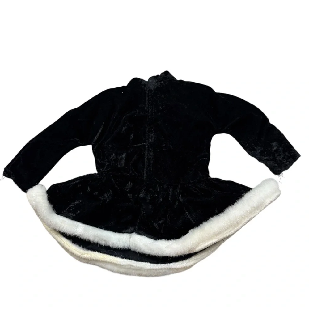 Battat Dolls Black Velour‎ Long Sleeve Dress with White Faux Fur Trim